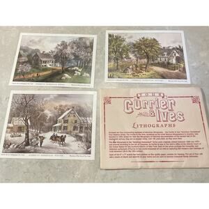 VINTAGE Currier & Ives Set of 3 "American Homestead" Lithographs, 3 Seasons 5x7"